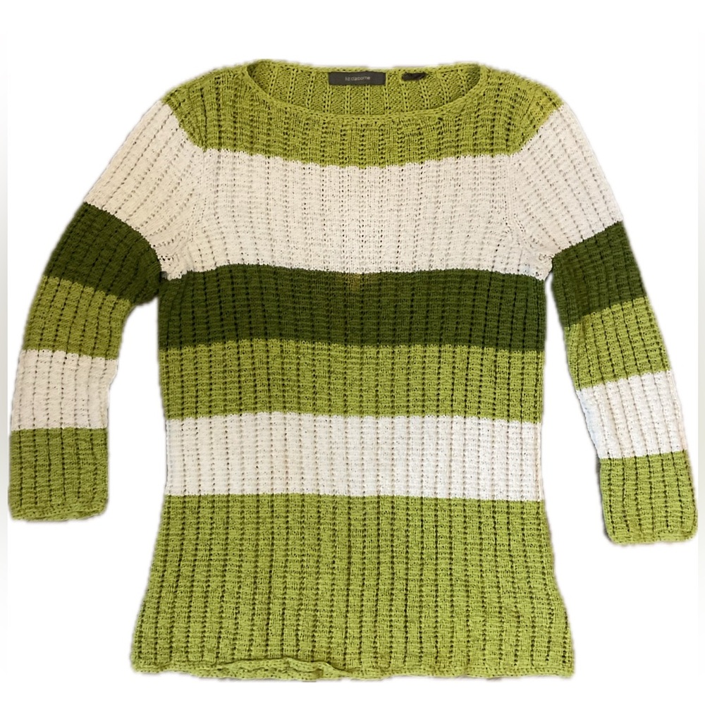 Liz Claiborne Olive and White Striped Knit Sweater